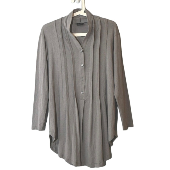 Bitte Kai Rand Pleated Button Front Relaxed Jersey Knit Popover Top In Taupe XS - Picture 1 of 8